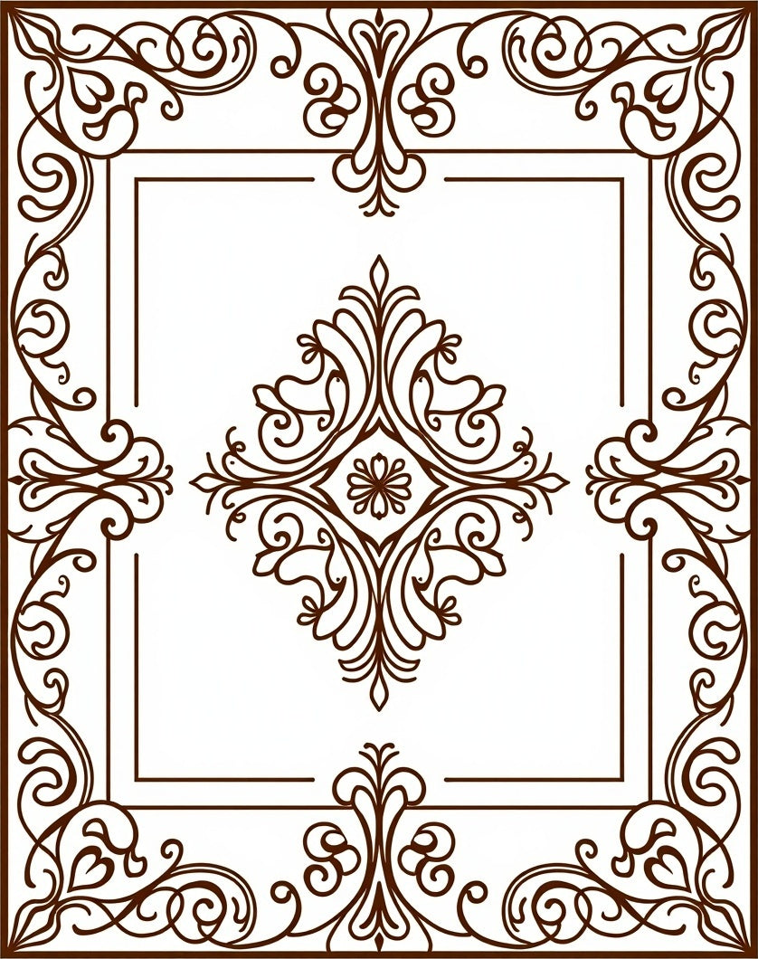 Ornate Scrollwork Detail Square Rug