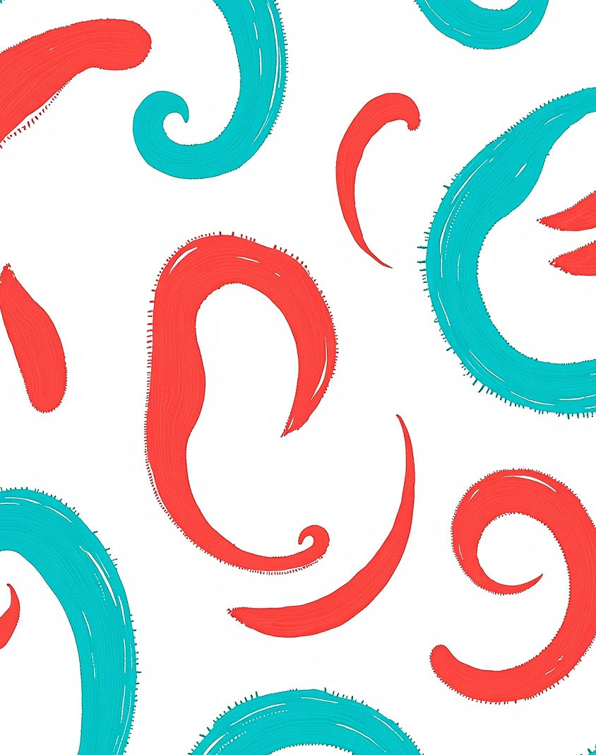 Coral Teal Swirl Whimsical Pattern Rug