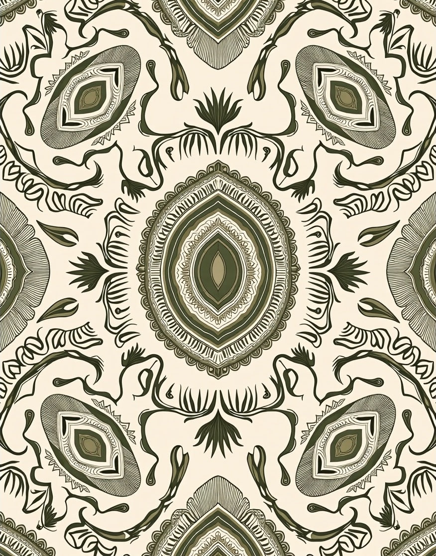 Olive Green Intricate Mandala Pattern Rug