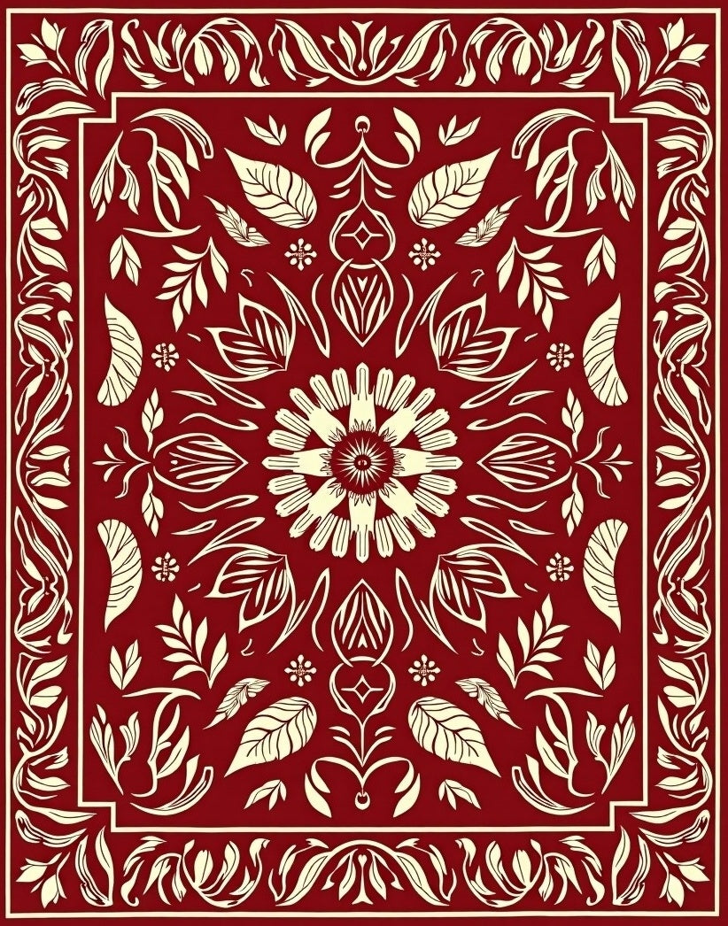 Rich Red Floral Motif Rug