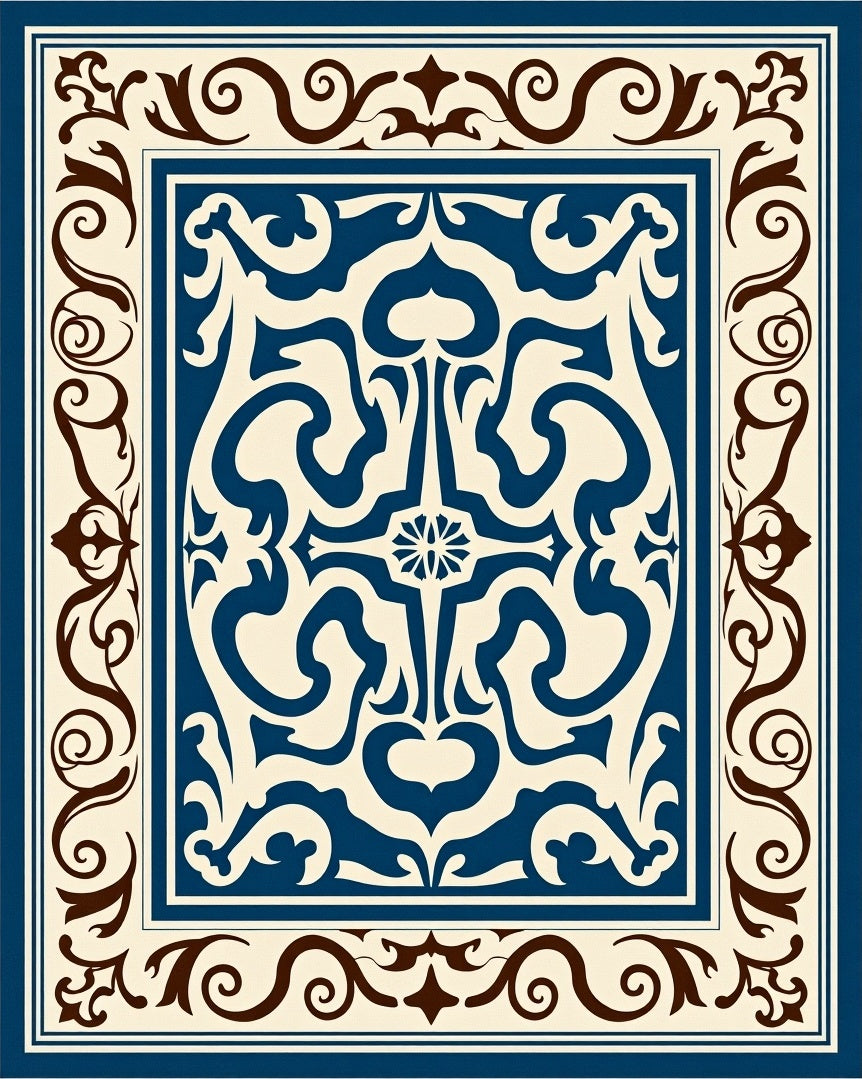 Bold Floral Scroll Pattern Rug