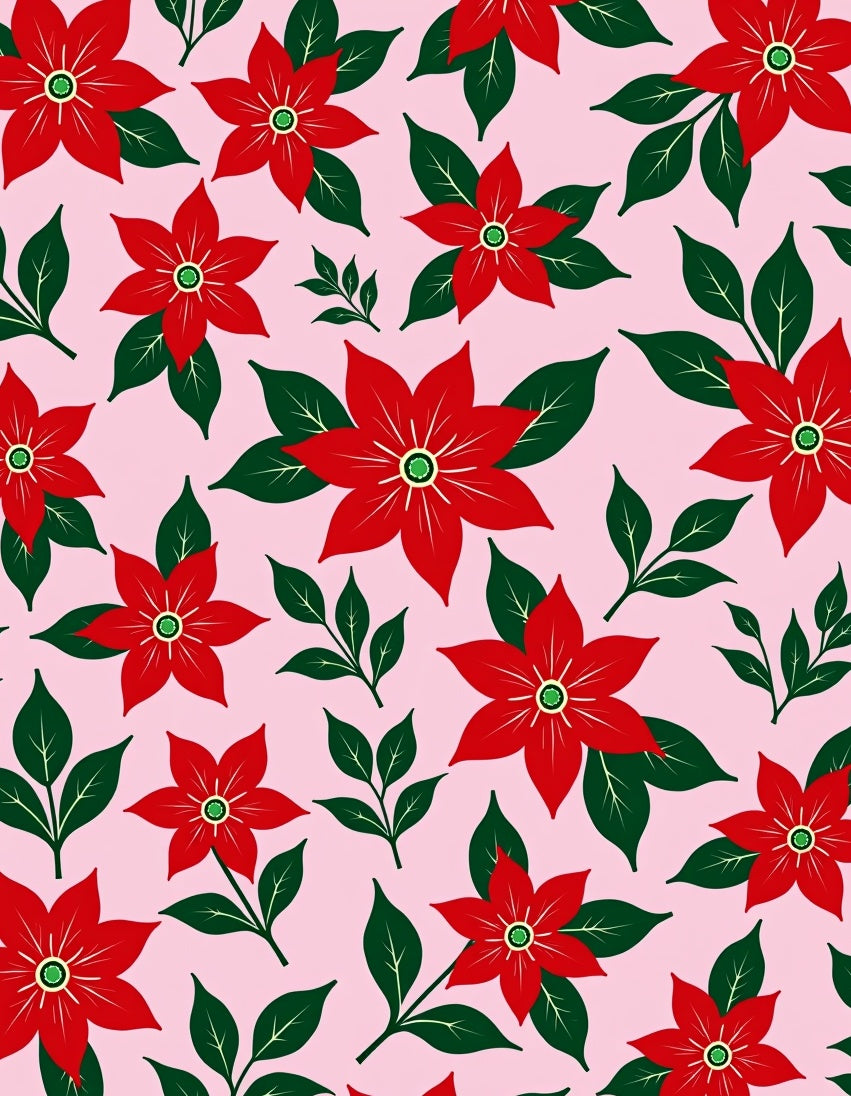 Red Poinsettia Floral Pink Background Rug