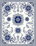 Blue Floral Swirl Pattern Rug