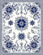 Blue Floral Swirl Pattern Rug