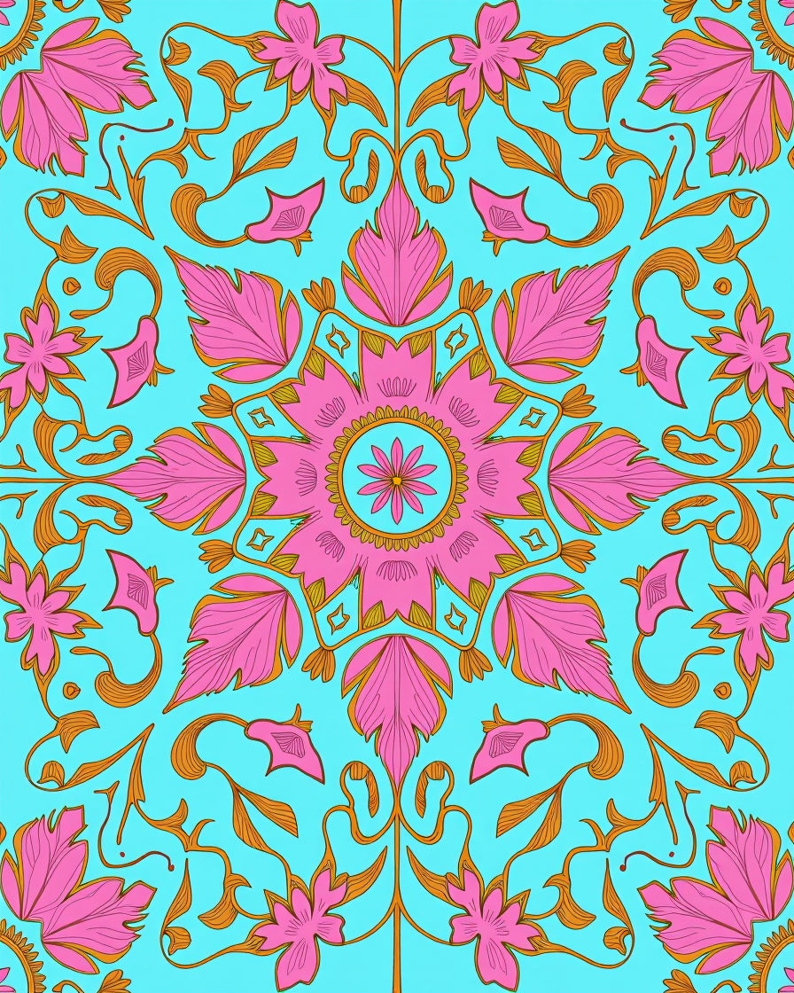 Pink Floral Symmetry Mandala Pattern Rug