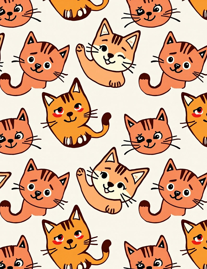 Playful Orange Cat Pattern Rug