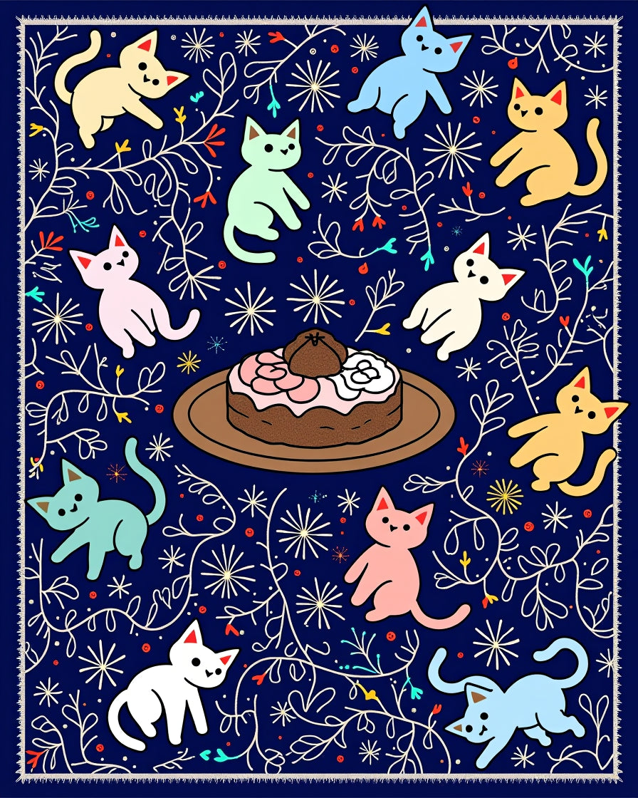 Playful Cats Cake Whimsical Design Rug