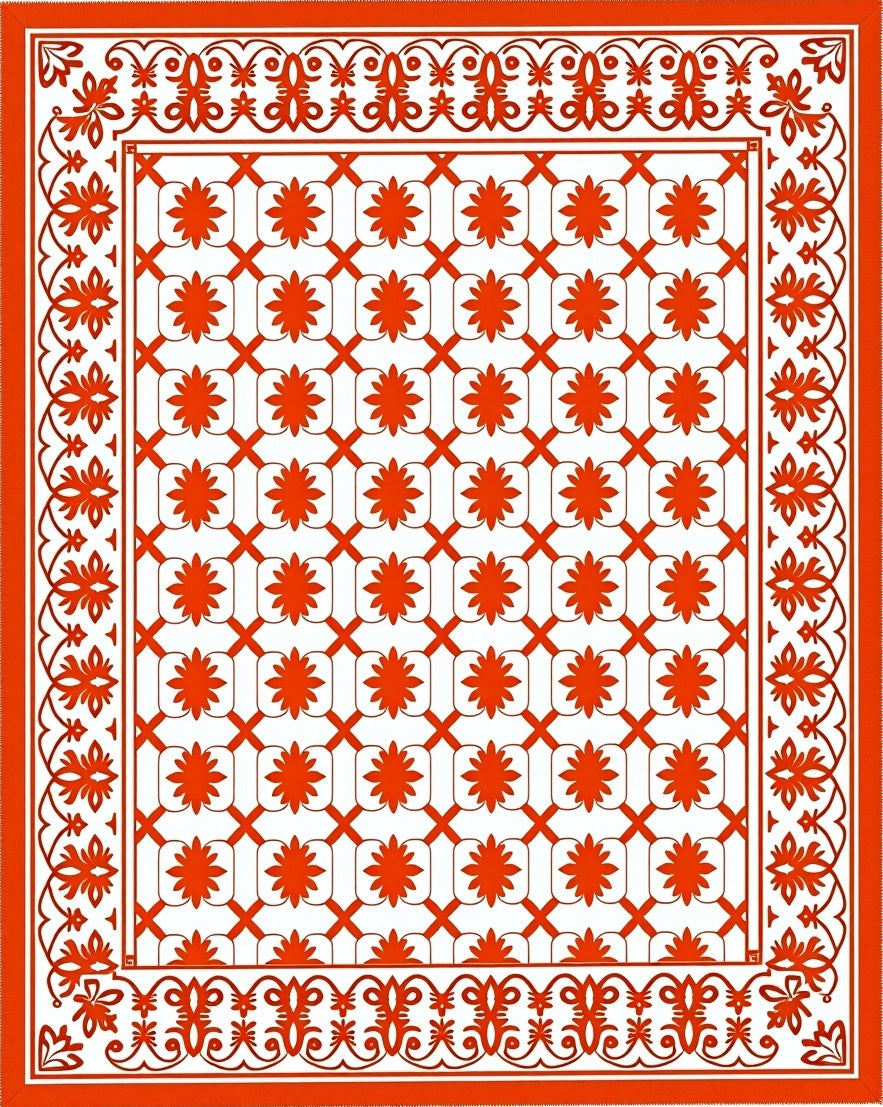Orange Floral Lattice Classic Design Rug