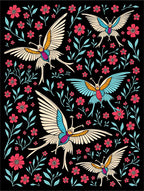 Whimsical Floral Bird Bloom Design Rug