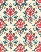 Ornate Coral Teal Floral Pattern Rug