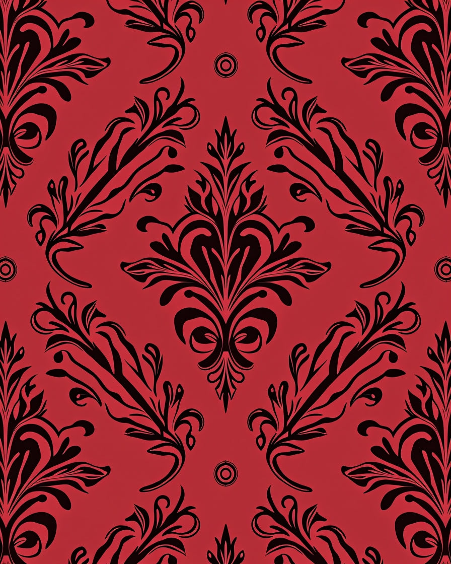 Elegant Black Floral Damask Pattern Rug
