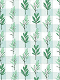 Green Leaf Twig Grid Pattern Rug
