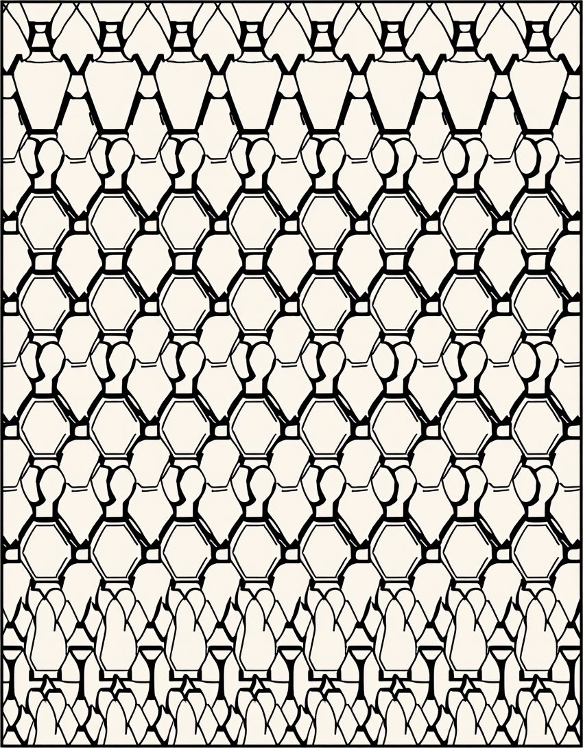 Black White Hexagonal Line Art Rug