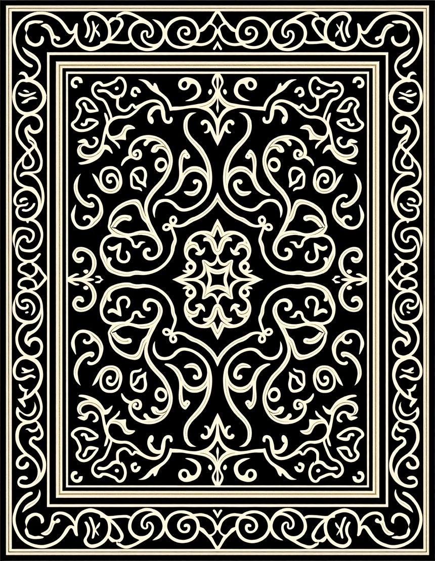 Black Ivory Ornamental Scroll Rug
