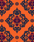 Orange Navy Floral Arabesque Rug