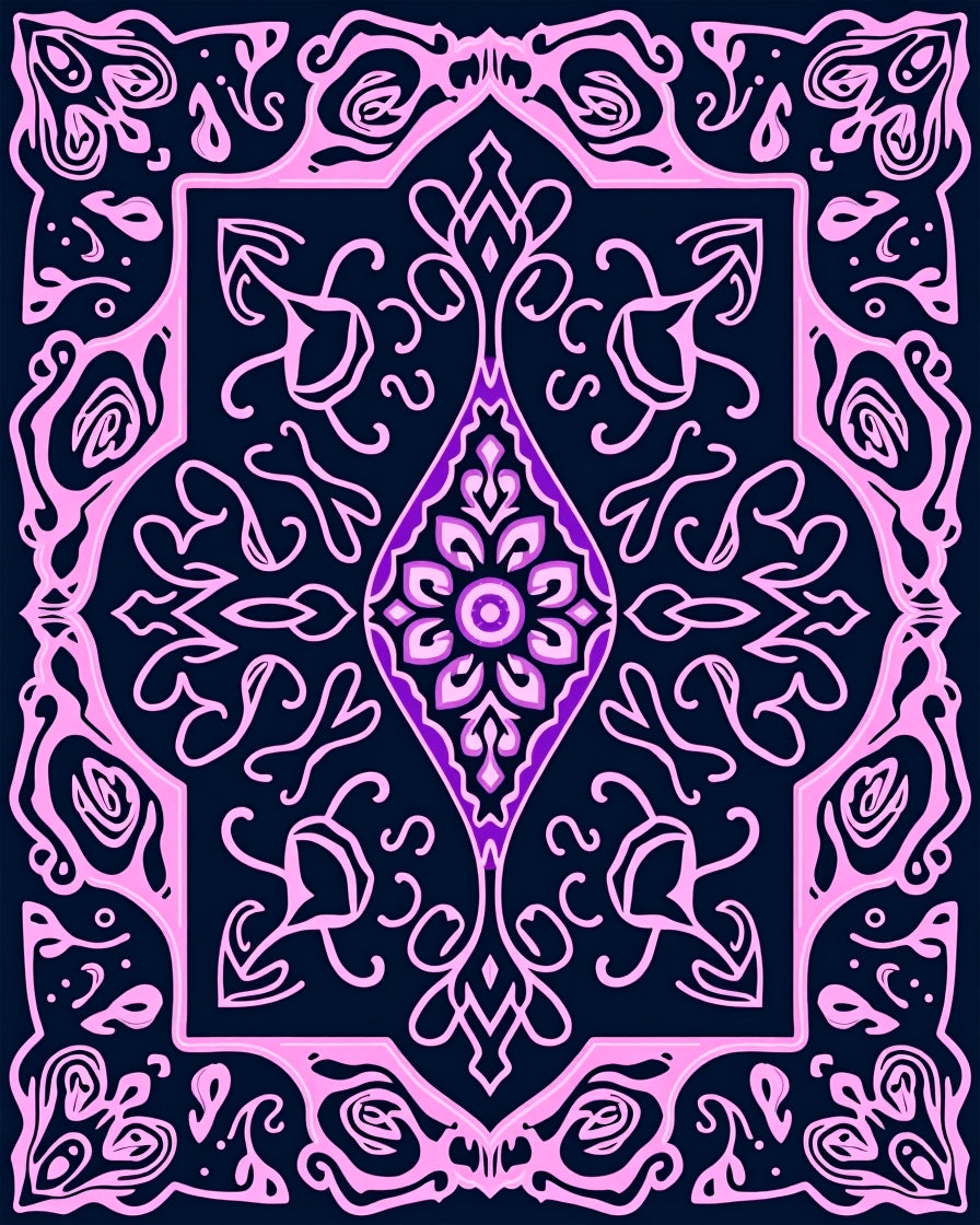 Intricate Floral Pink Violet Outline Rug