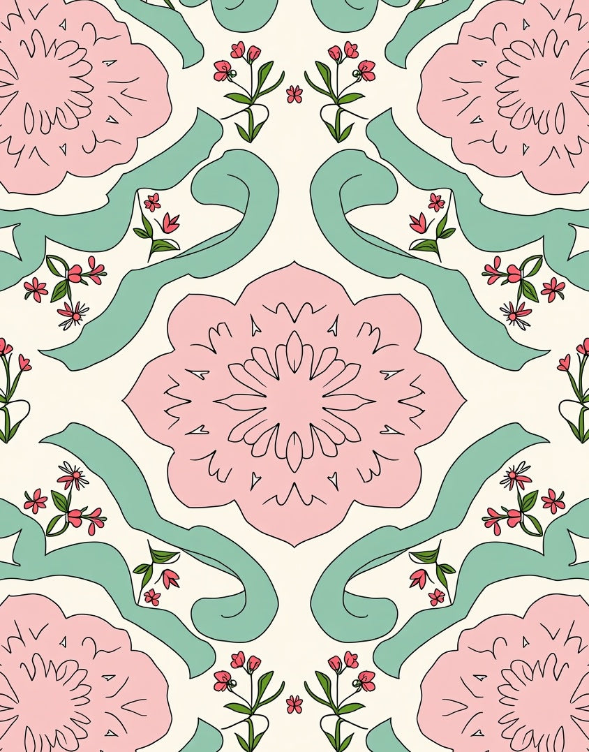 Pastel Floral Ribbon Pattern Design Rug