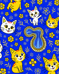 Charming Cats Floral Pattern Rug