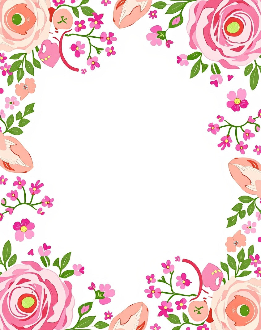 Sweet Pink Floral Border Design Rug