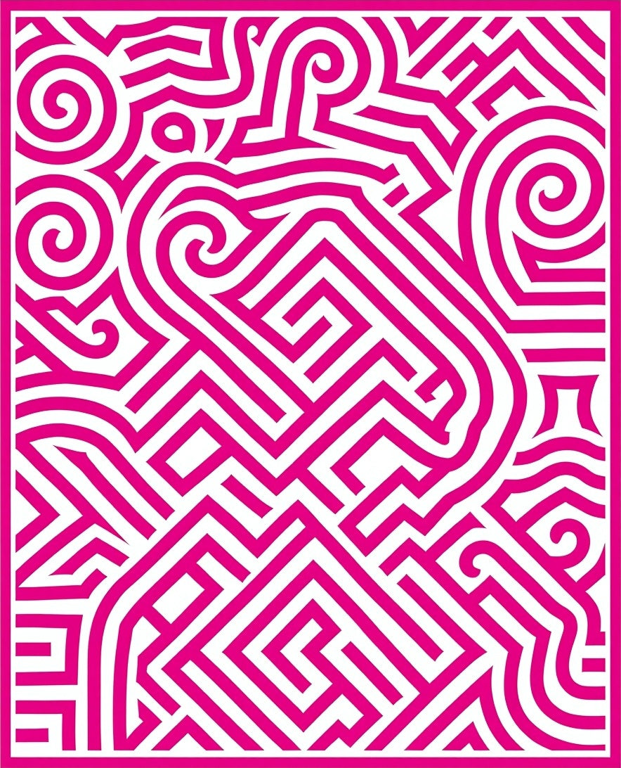 Graphic Pink Maze Pattern Rug