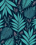Teal Fern Leaf Botanical Pattern Rug