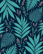 Teal Fern Leaf Botanical Pattern Rug