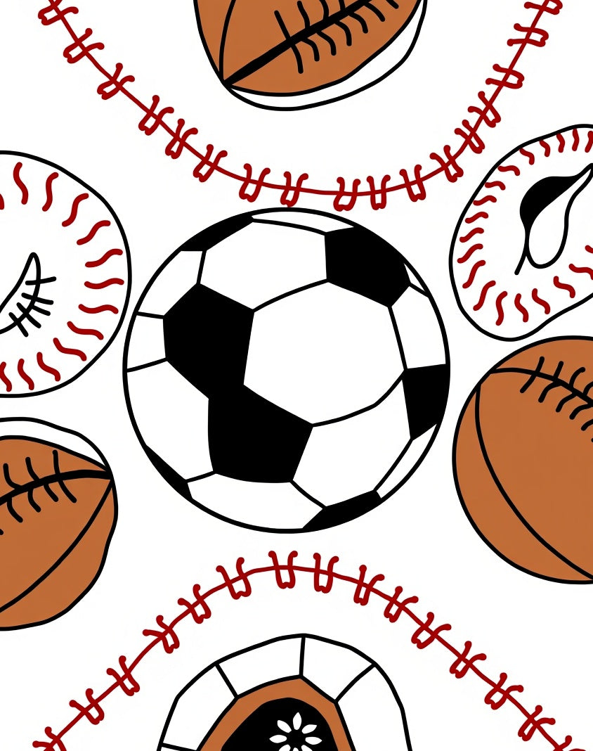 Playful Sports Ball Collage Design Rug