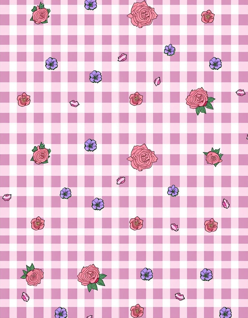 Pink Rose Gingham Pattern Rug