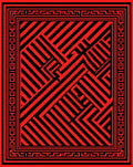 Bold Red Black Linear Maze Design Rug