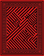 Bold Red Black Linear Maze Design Rug