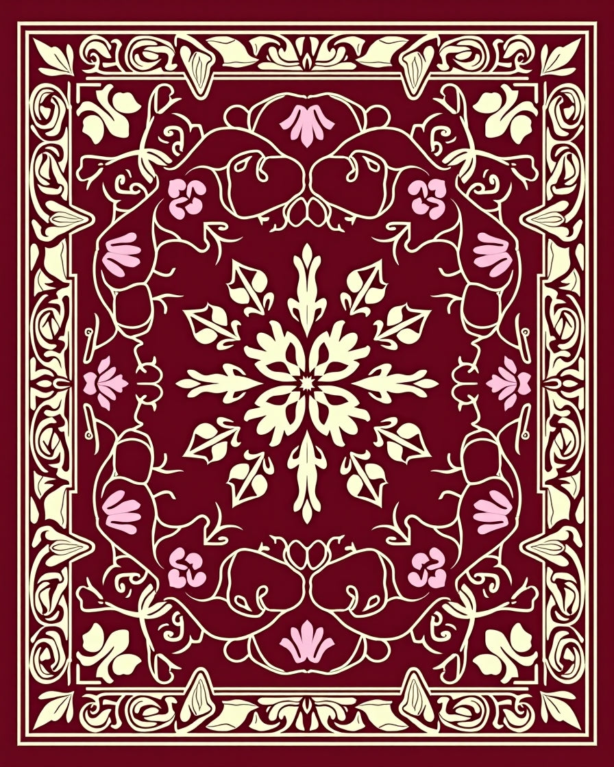 Ornate Floral Scrollwork Pattern Rug