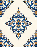 Blue Gold Ornate Damask Pattern Rug