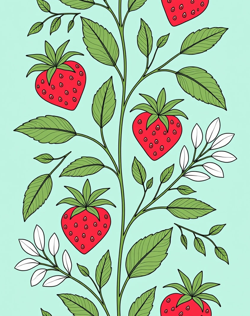 Strawberry Vine Botanical Pattern Rug