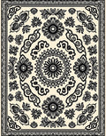 Mandala Floral Black Cream Design Rug