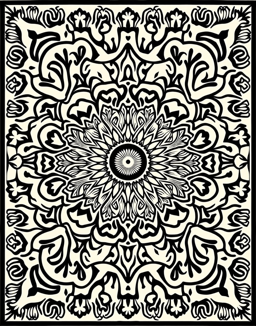 Intricate Mandala Floral Black White Pattern Rug