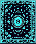 Cyan Floral Mandala Border Rug