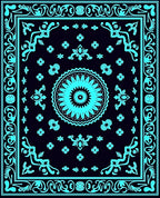 Cyan Floral Mandala Border Rug