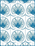 Blue Fan Patterned Graphic Art Rug