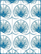 Blue Fan Patterned Graphic Art Rug