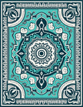 Teal Teal Mandala Detailed Pattern Rug