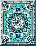 Teal Teal Mandala Detailed Pattern Rug