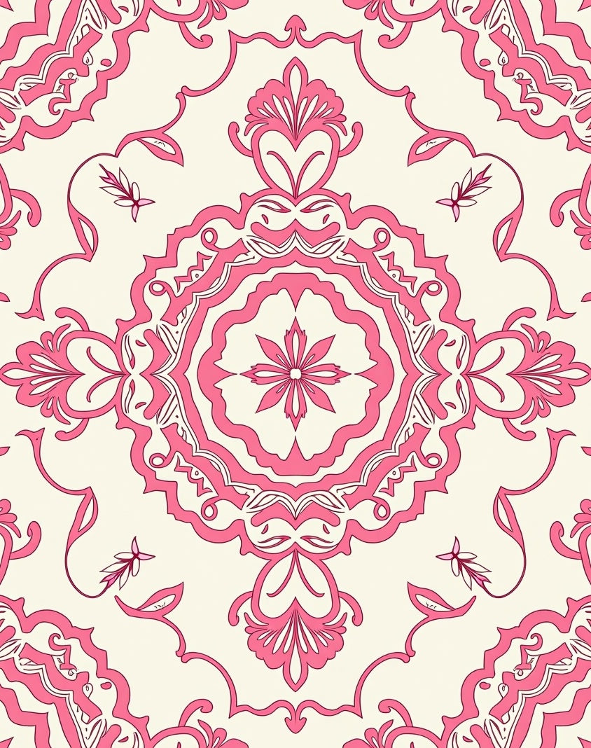 Pink Floral Medallion Damask Rug
