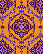 Ornate Damask Patterned Purple Orange Rug