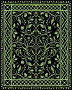 Green Floral Vine Scroll PatternRug Rug