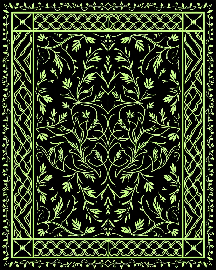 Green Floral Vine Scroll PatternRug Rug