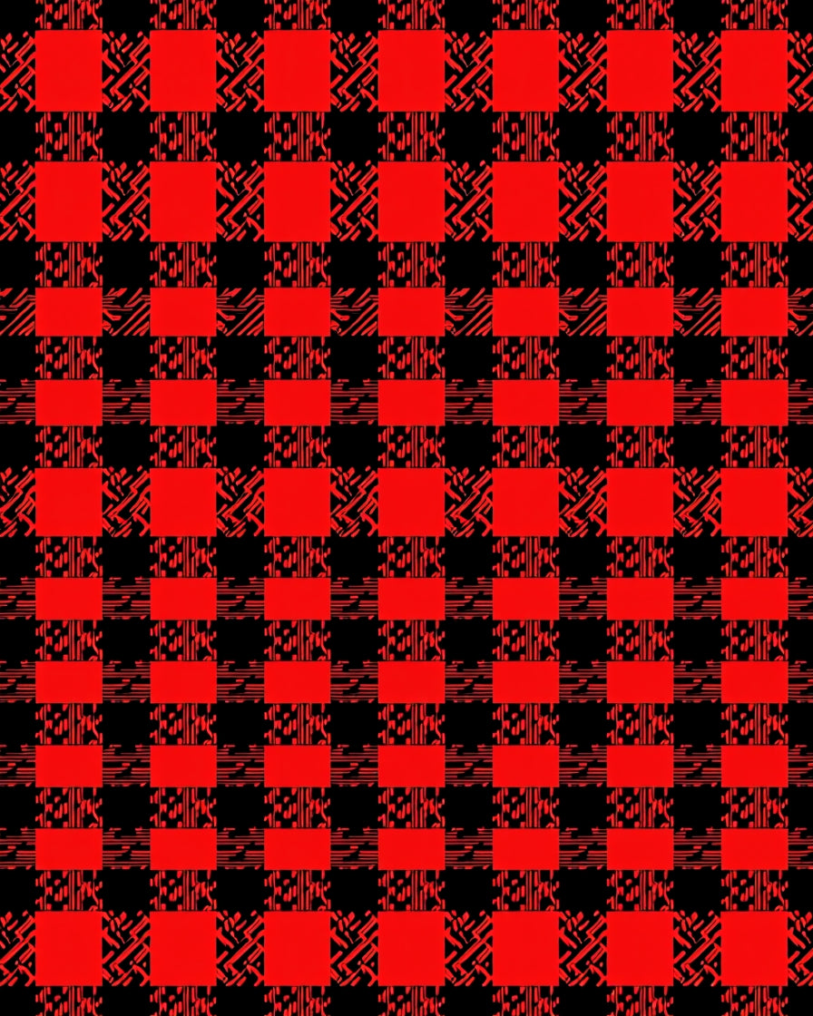 Bold Red Black Checkered Pattern Rug