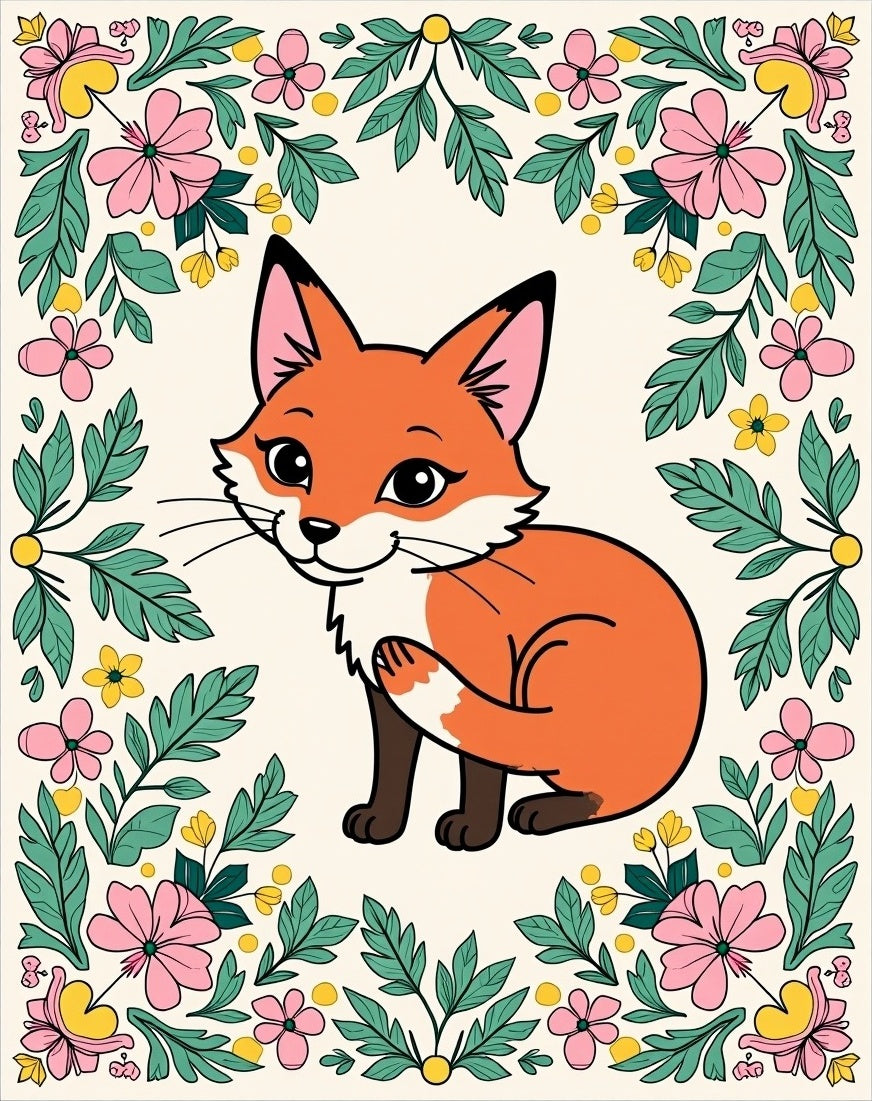 Charming Fox Floral Border Design Rug