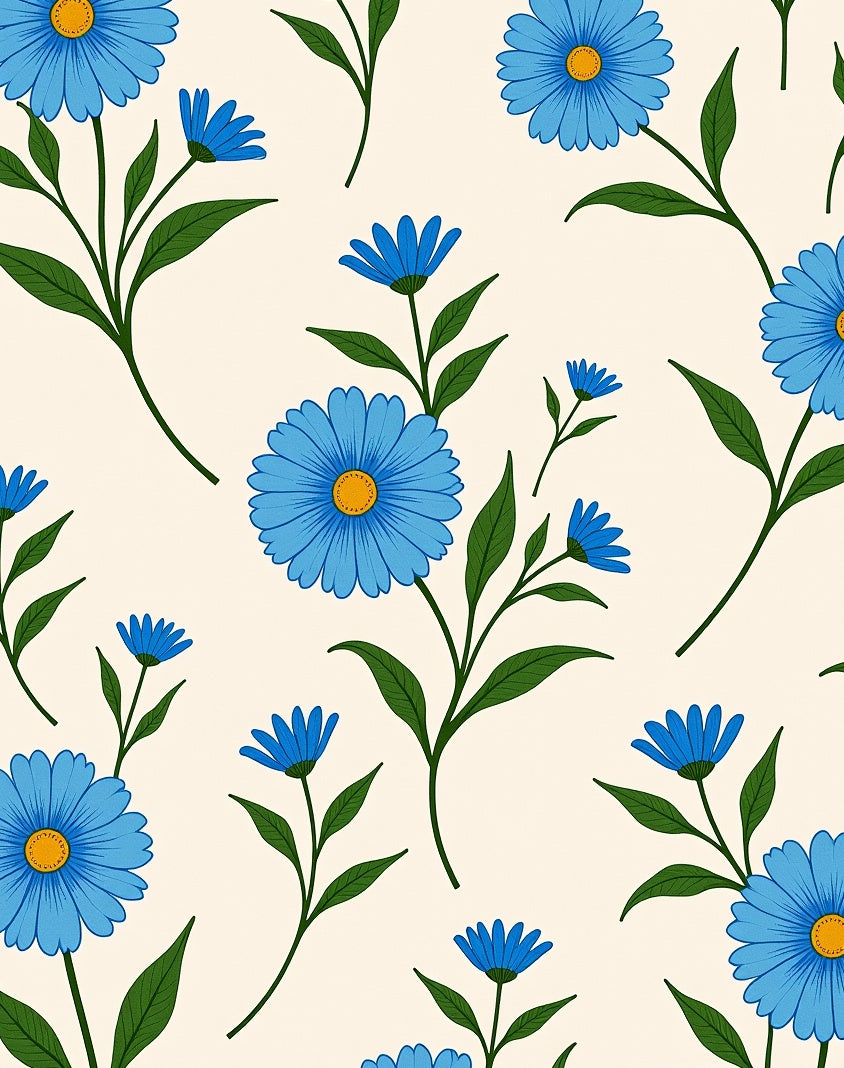 Blue Daisies Botanical Pattern Rug