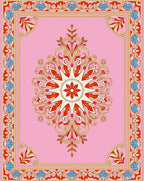 Elegant Pink Floral Medallion Border Rug