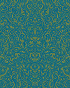 Teal Gold Swirl Floral Pattern Rug